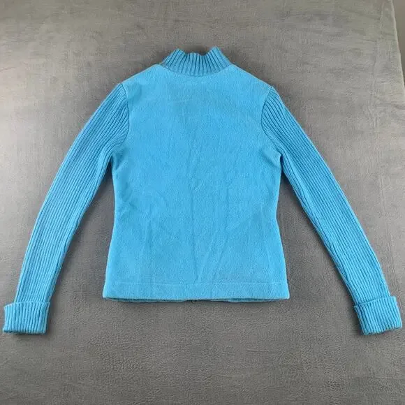 Y2K Express Jeans Aqua Fleece Rib Knit Zip Up Sweater Jacket Women’s M - Picture 2 of 6